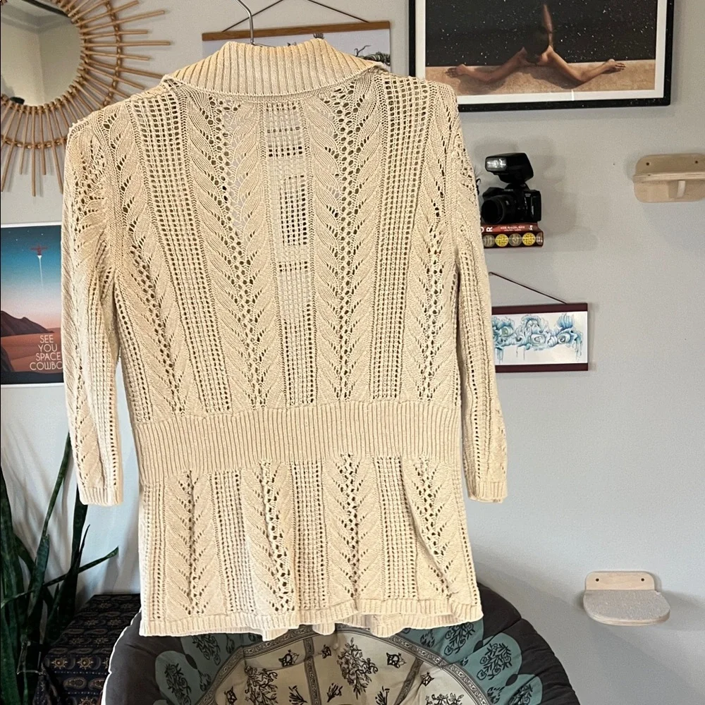 Women's Tie 3/4 Sleeve Knit Cardigan with Collar - Picture 4 of 8